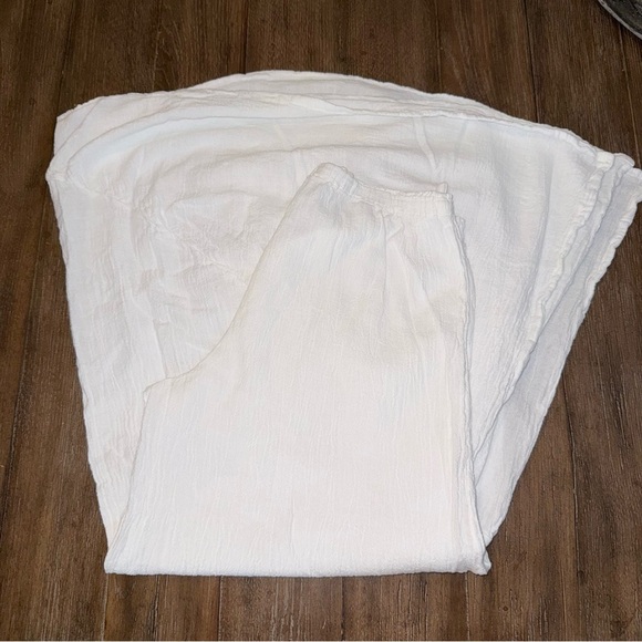 Oh My Gauze! Breeze Pant Women’s White Exaggerated Wide Leg Cotton Pull On - Picture 2 of 11